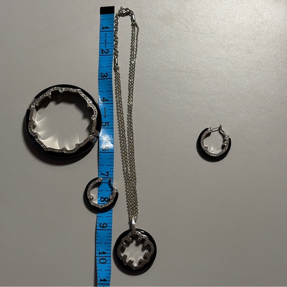 Brighton Imperial Swarovski Crystals Silver Black Resin Bangle Set Retired Rare - Picture 10 of 12